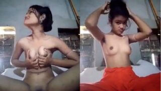 A nude Indian girl masturbates on a live webcam show